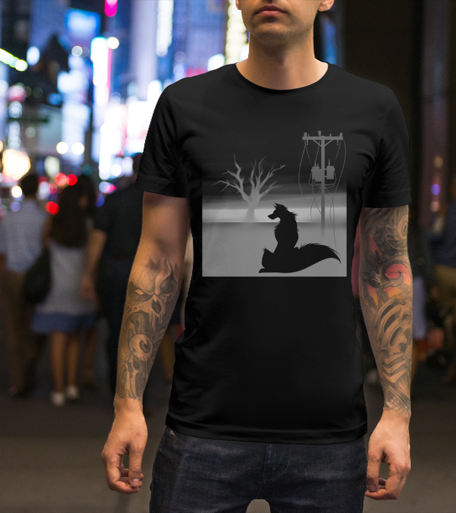 End Of Days Silhouette: Wolf And Barren Tree Under Stormy Skies T-Shirt