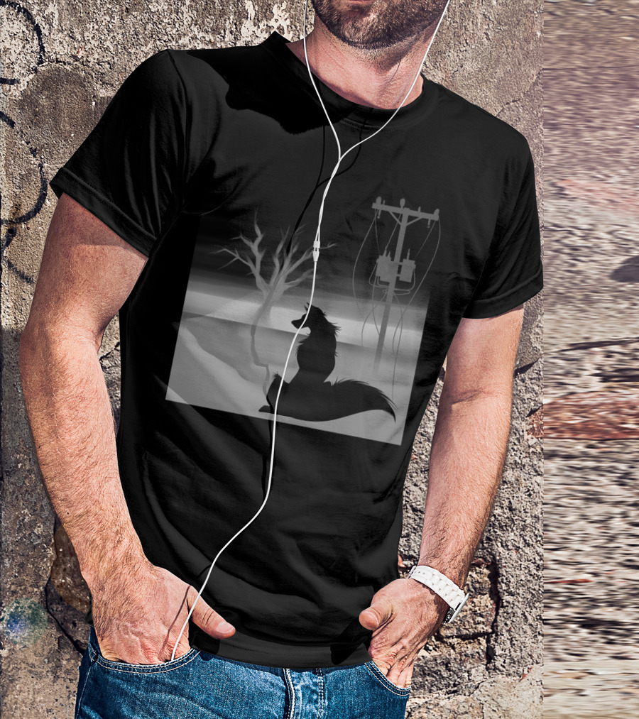 End Of Days Silhouette: Wolf And Barren Tree Under Stormy Skies T-Shirt