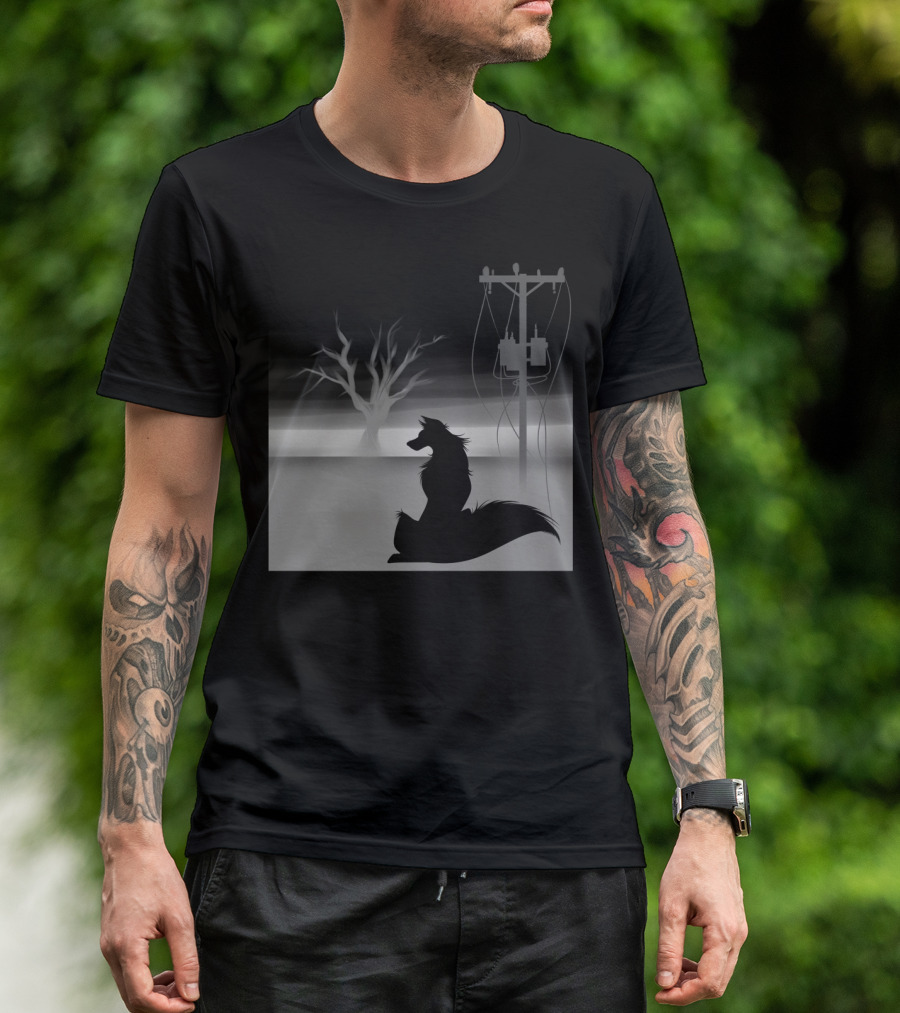 End Of Days Silhouette: Wolf And Barren Tree Under Stormy Skies T-Shirt