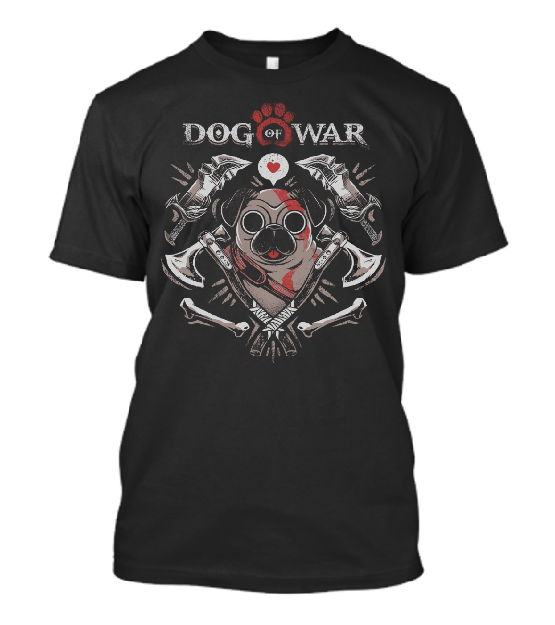 Dog Of War Pug With Blades And Heart T-Shirt