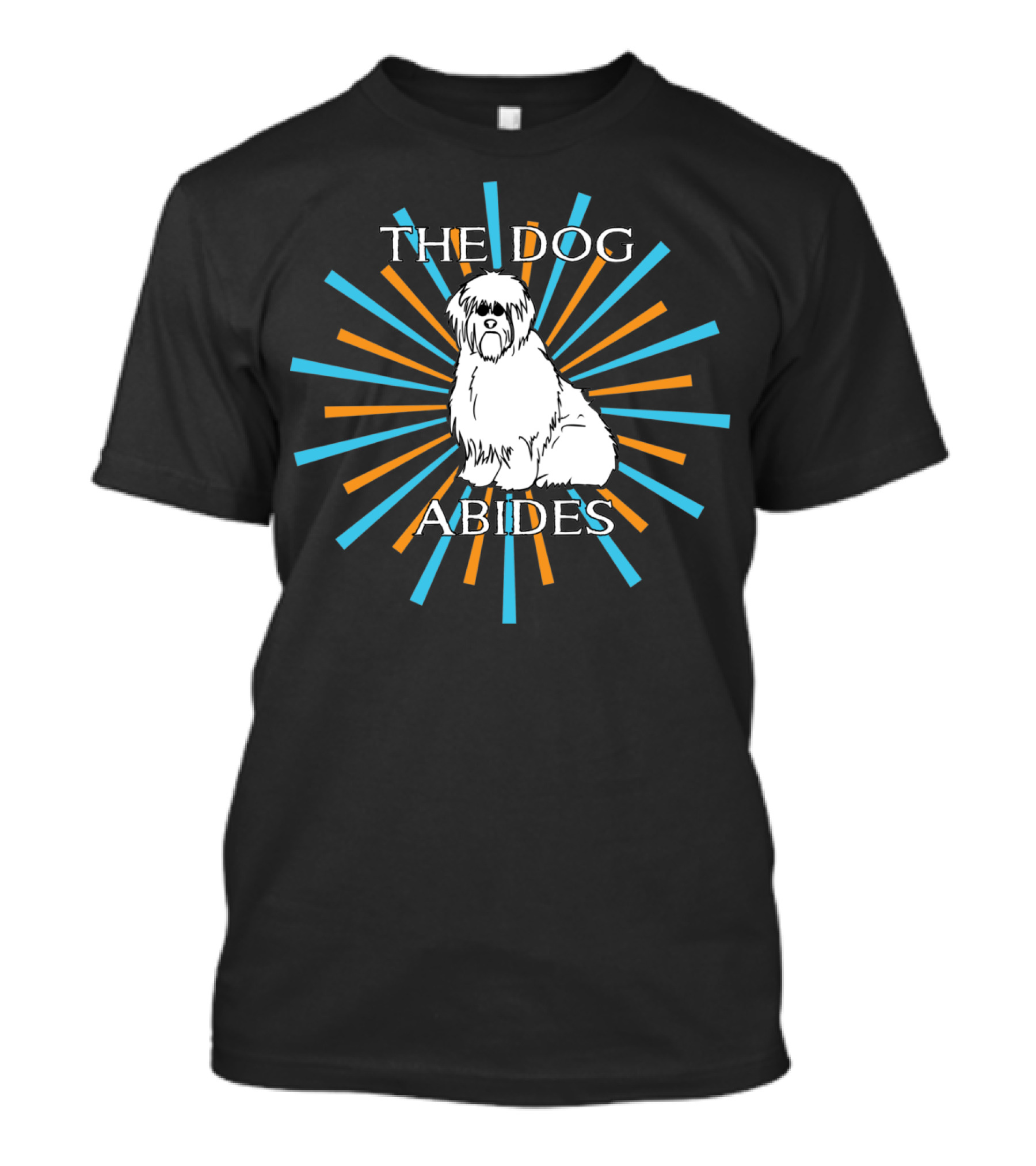 The Dog Abides Shaggy Canine With Retro Sunburst T-Shirt