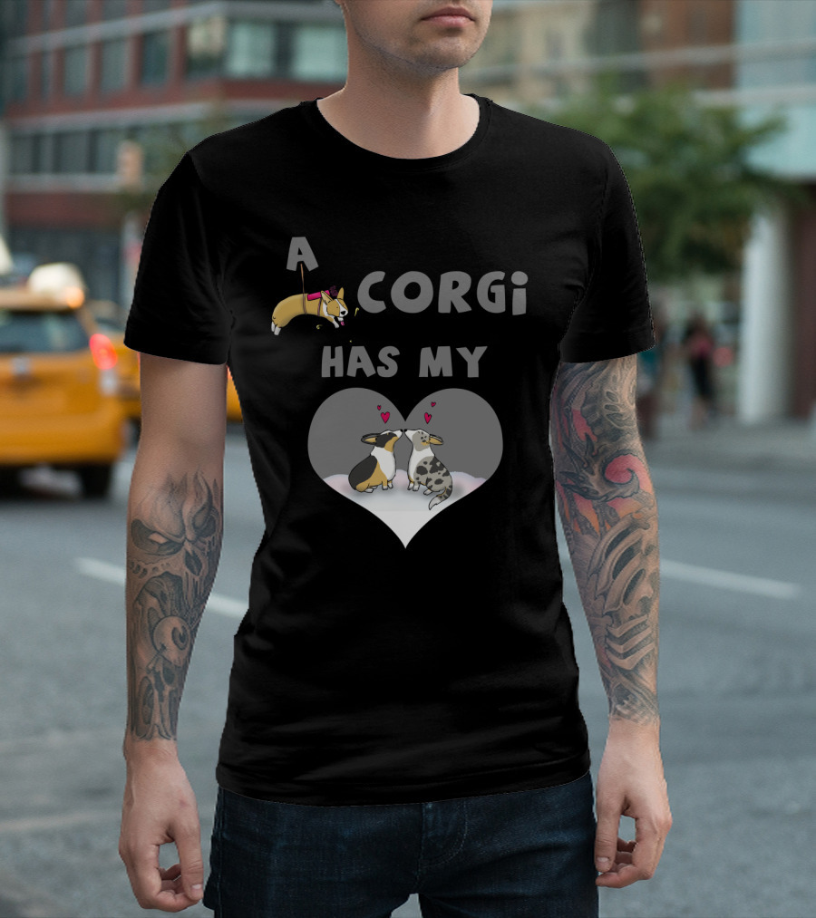 A Corgi Has My Heart Floating Cupid Corgi with Love Hearts and Corgi Pair T-Shirt