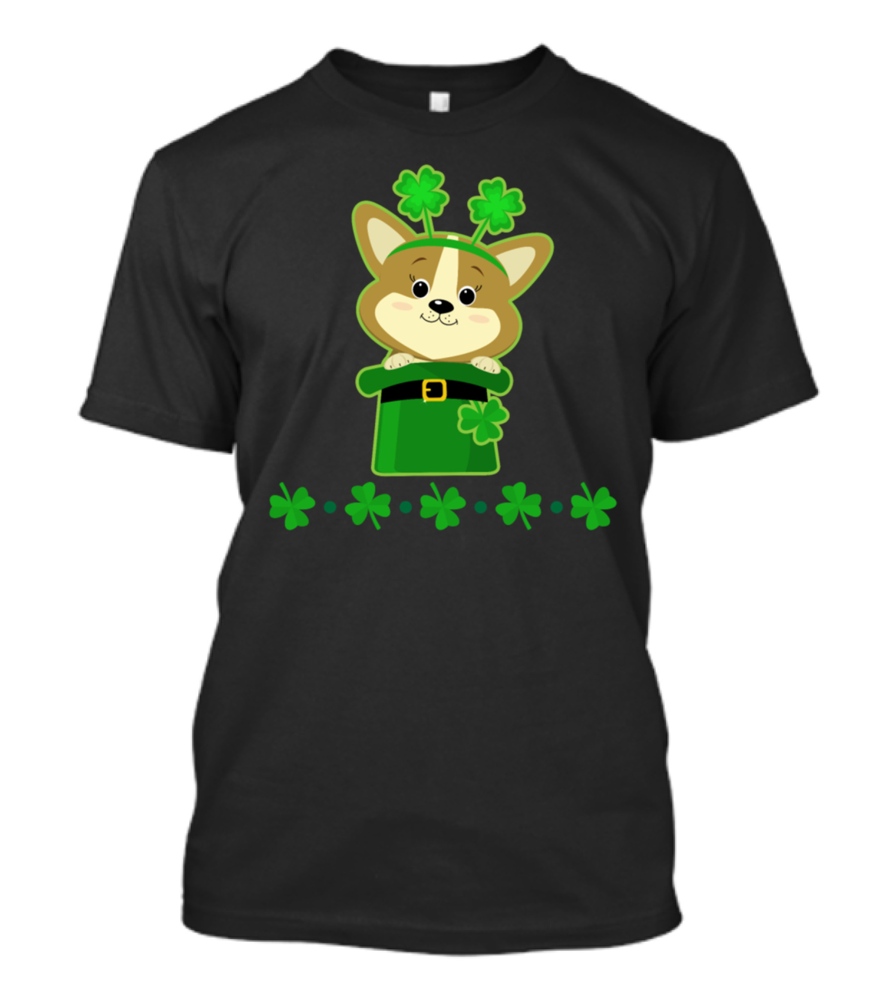 Corgi Dressed As Leprechaun With Clover Accessories Organic Short Sleeved Baby Bodysuit T-Shirt