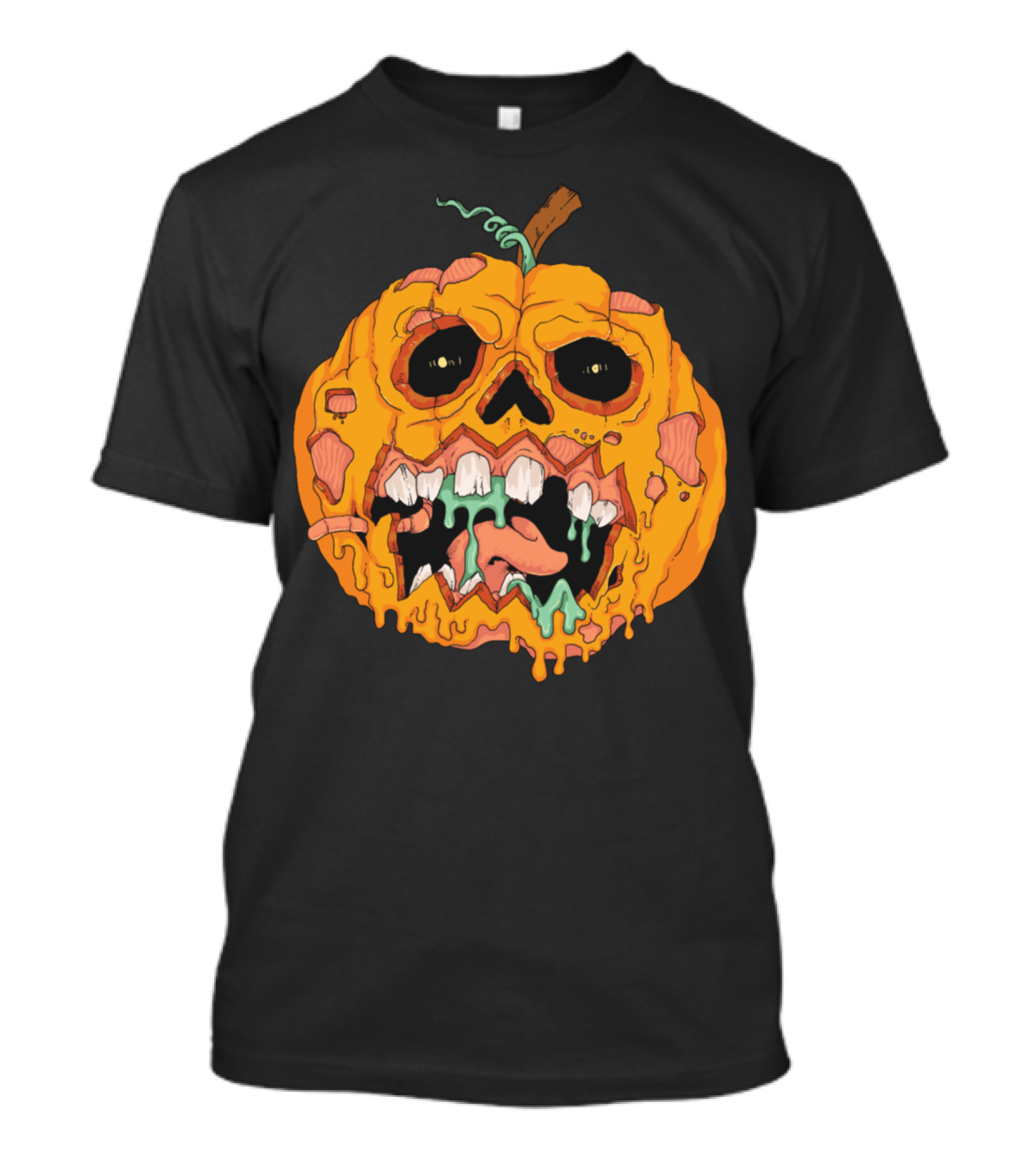 Zombie Pumpkin Creepy Face With Rotting Teeth And Oozing Green Slime T-Shirt