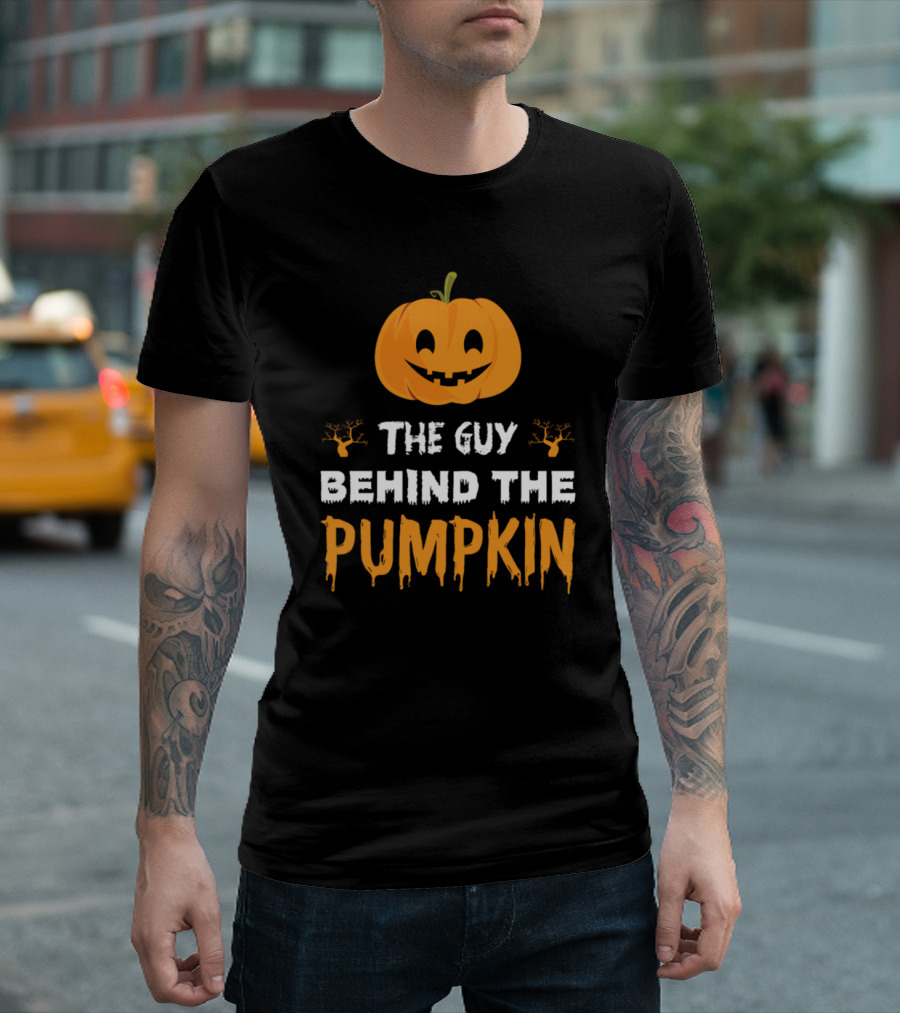 The Guy Behind the Pumpkin Halloween Pumpkin Face and Skeleton Hands T-Shirt