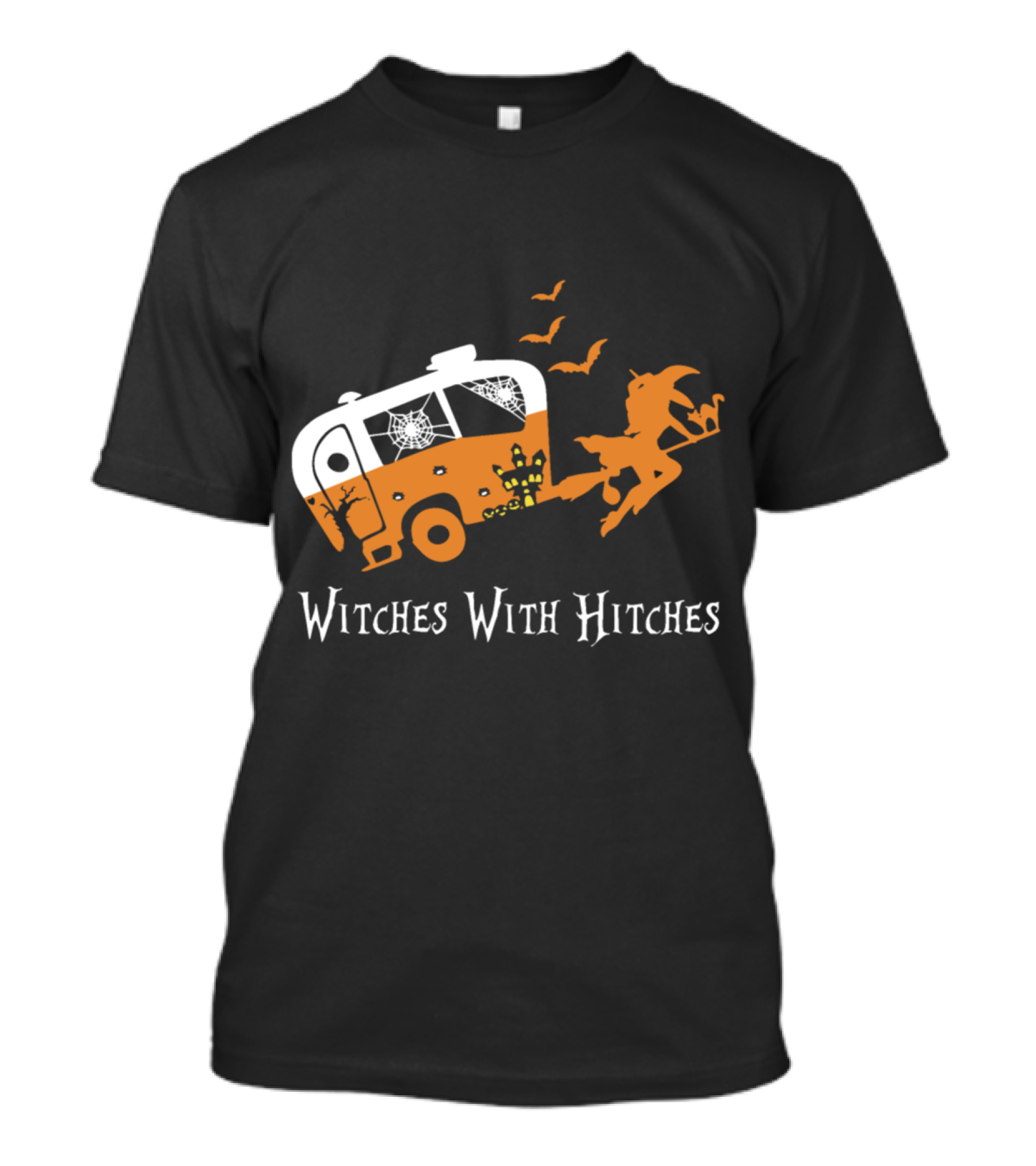 Witches With Hitches Halloween Camper Moon Festival Bats Pumpkins T-Shirt