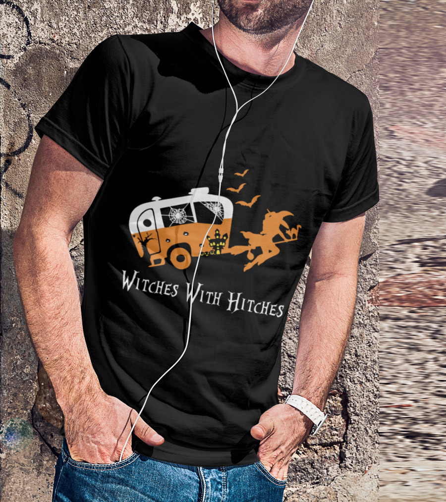 Witches With Hitches Halloween Camper Moon Festival Bats Pumpkins T-Shirt