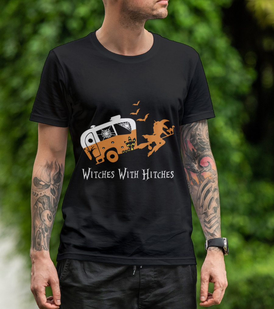 Witches With Hitches Halloween Camper Moon Festival Bats Pumpkins T-Shirt