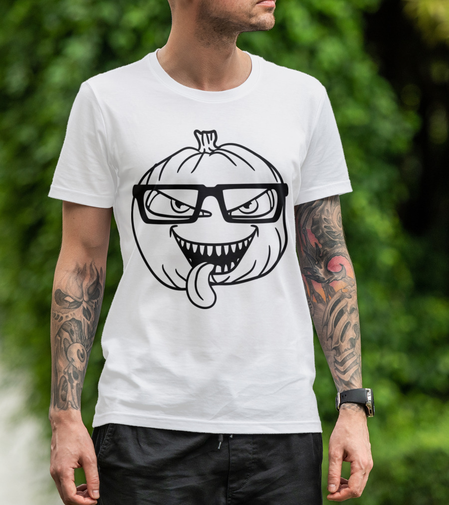 Geek Nerd Glasses Pumpkin Monster Face T-Shirt