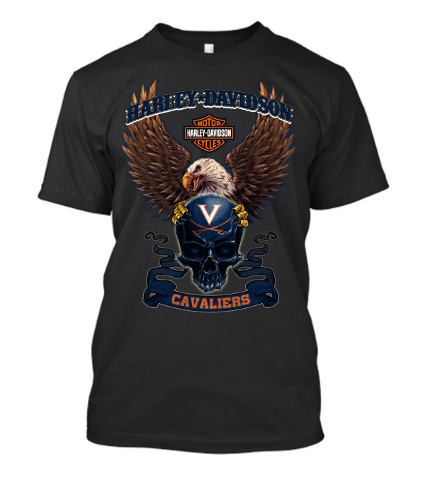 Harley Davidson Motor Cycles Virginia Cavaliers Eagle Skull T-Shirt
