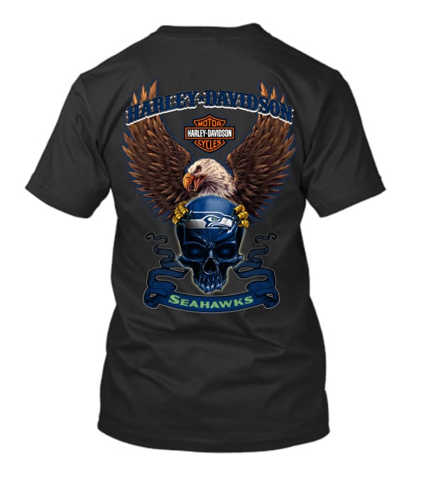 Harley Davidson Motorcycles Seahawks Eagle Skull T-Shirt