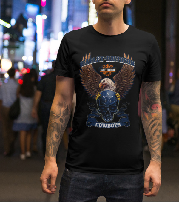 Harley Davidson Cowboys Motorcycles Eagle Skull Star T-Shirt