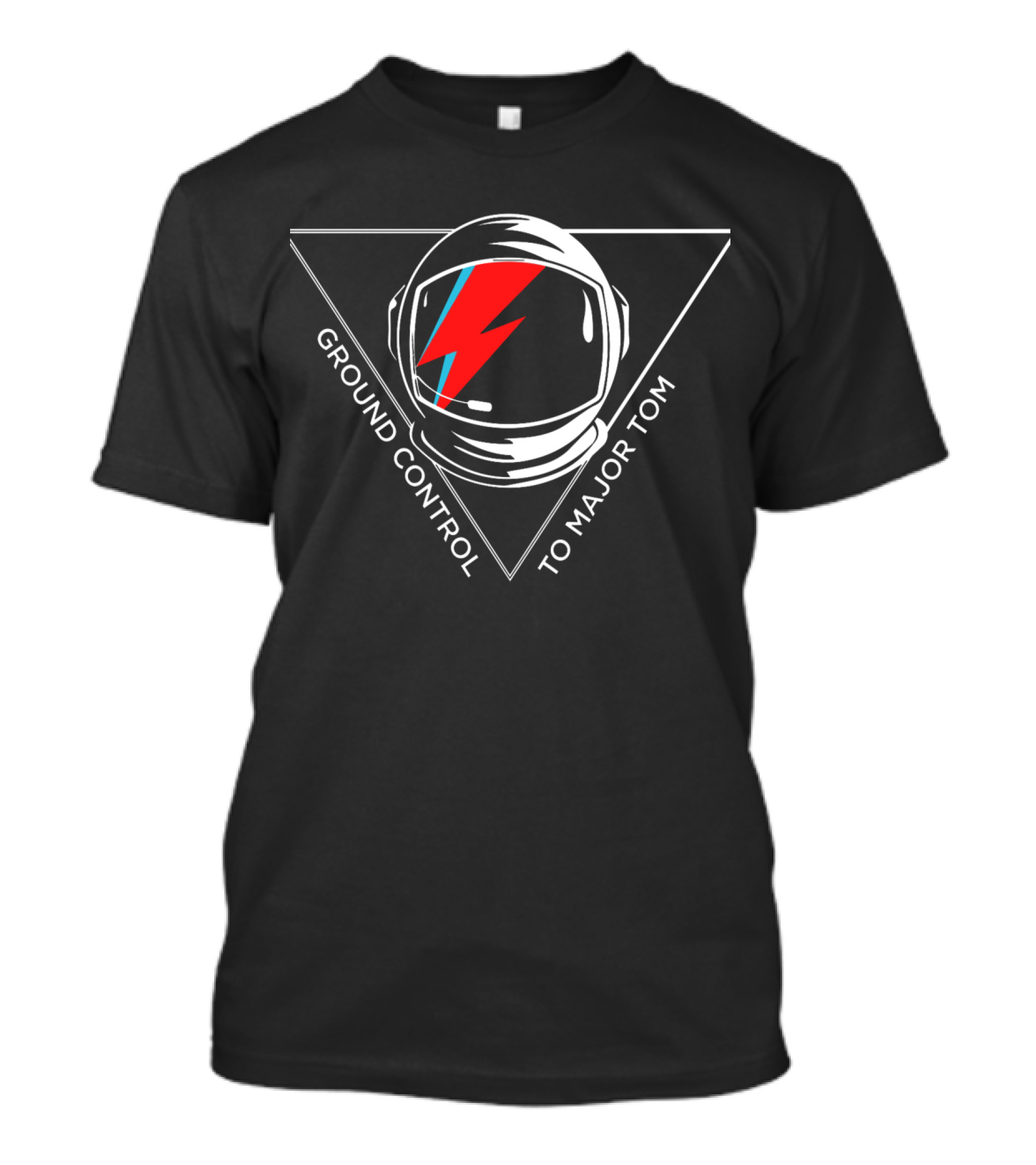 GROUND CONTROL TO MAJOR TOM BOWIE SPACE HELMET LIGHTNING BOLT T-Shirt