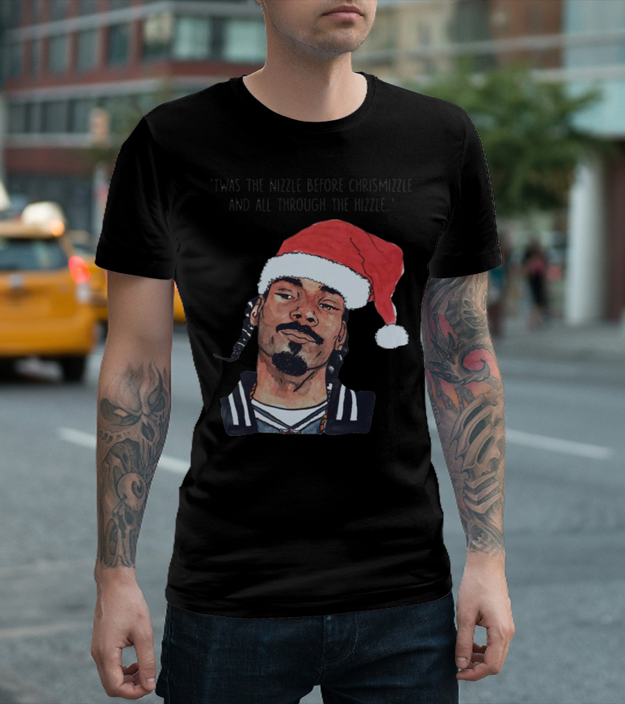 'Twas the Nizzle Before Chrismizzle and All Through the Hizzle Santa Hat Christmas Rapper T-Shirt