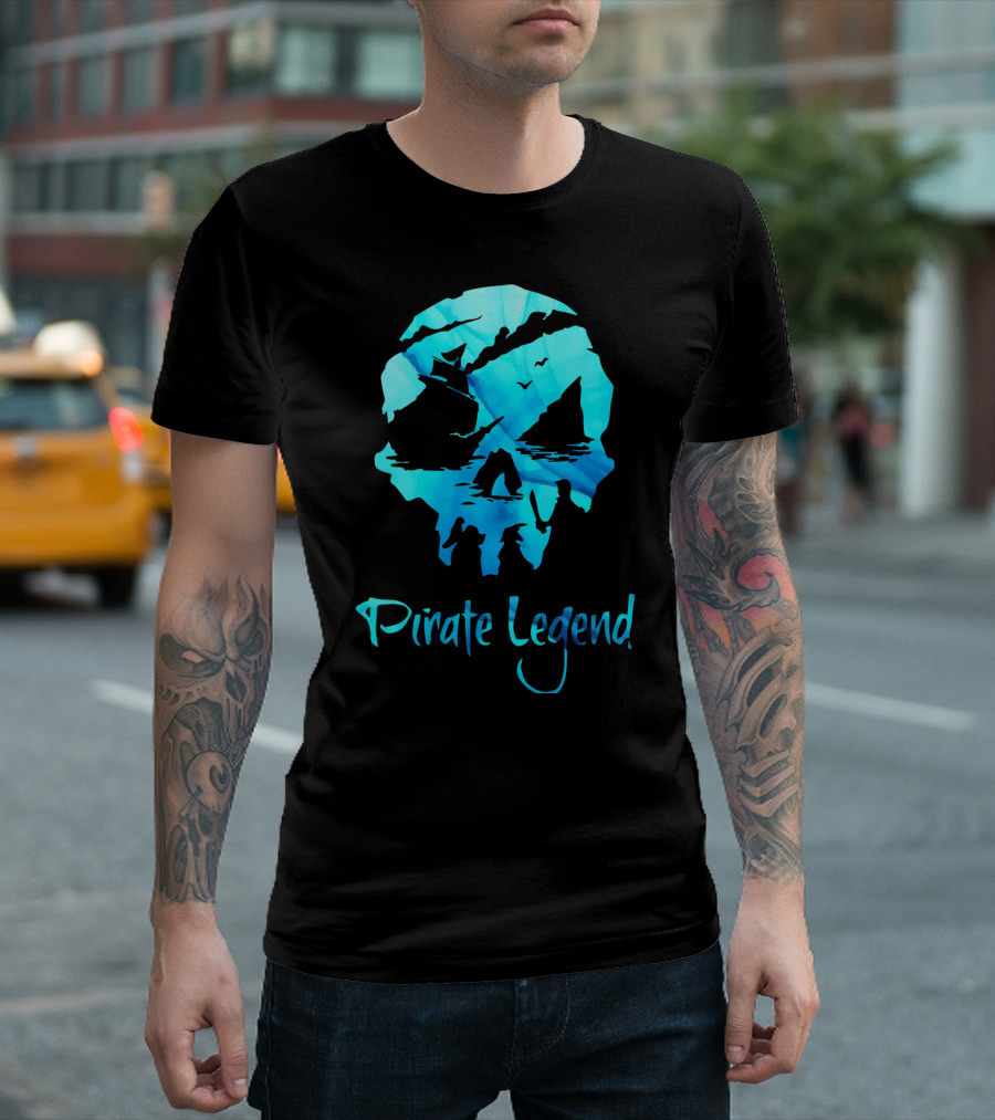 Pirate Legend Skull with Blue Ocean T-Shirt