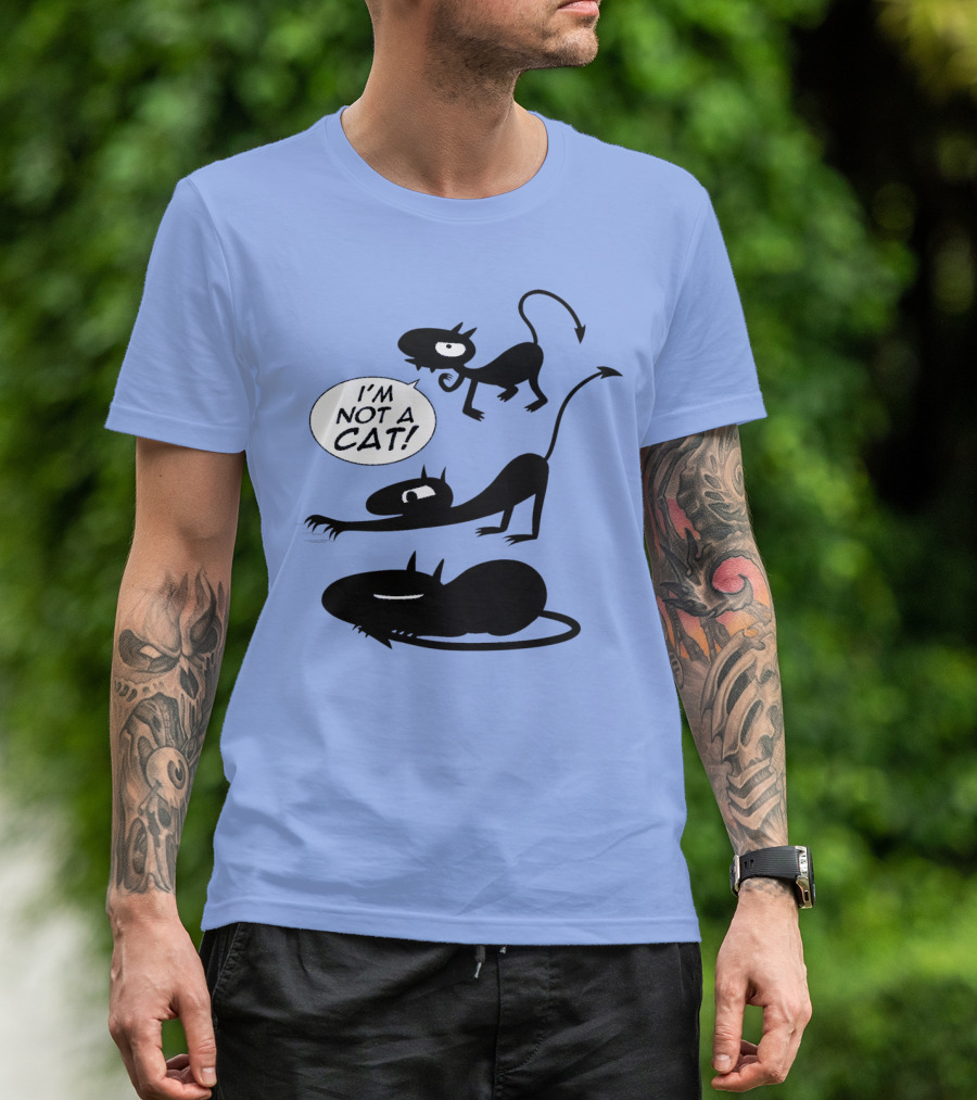 I'm Not A Cat Black Cartoon Creatures With Tails And Horns T-Shirt