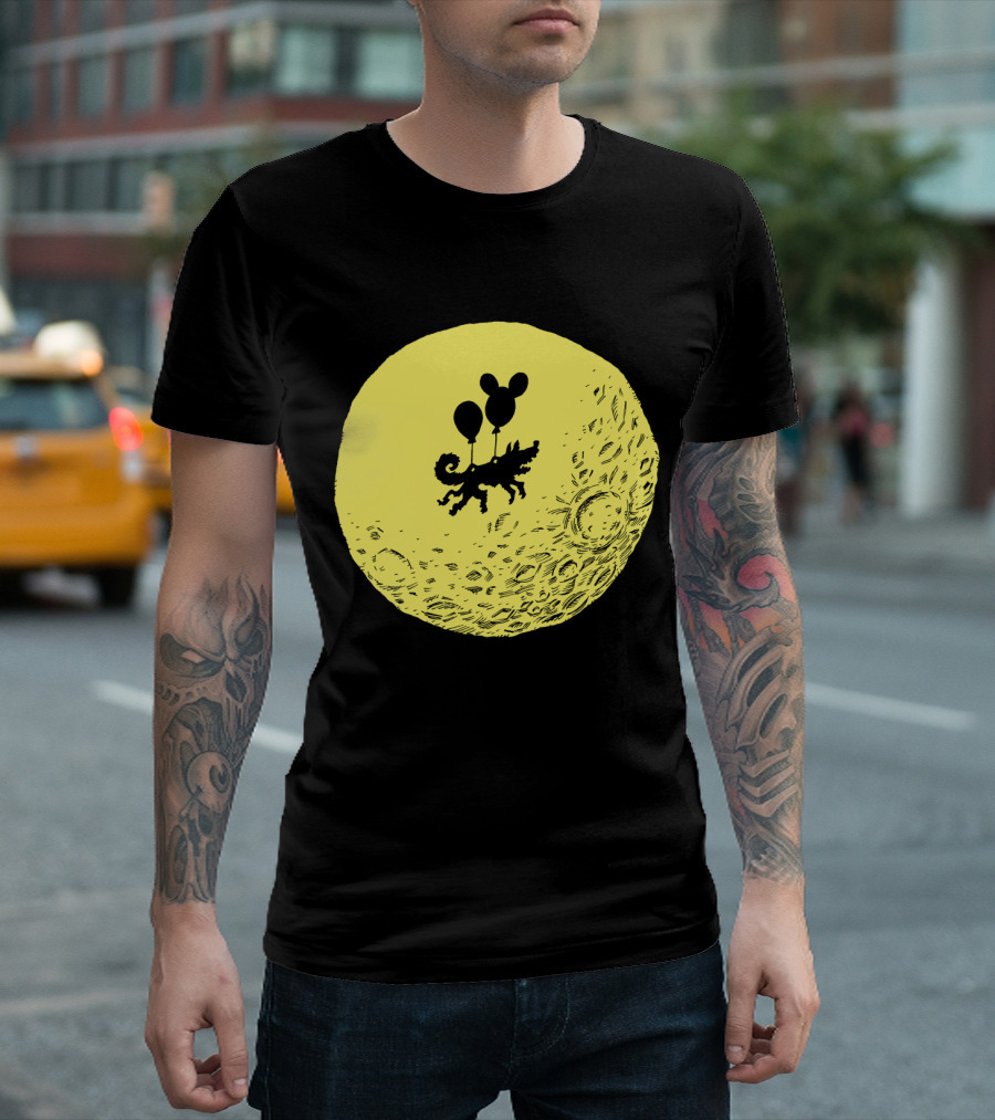 Dog On The Moon With Balloons Floating In Space T-Shirt