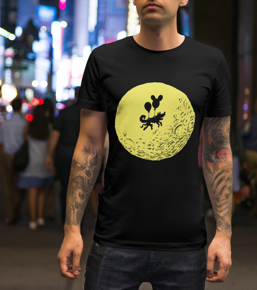 Dog On The Moon With Balloons Floating In Space T-Shirt