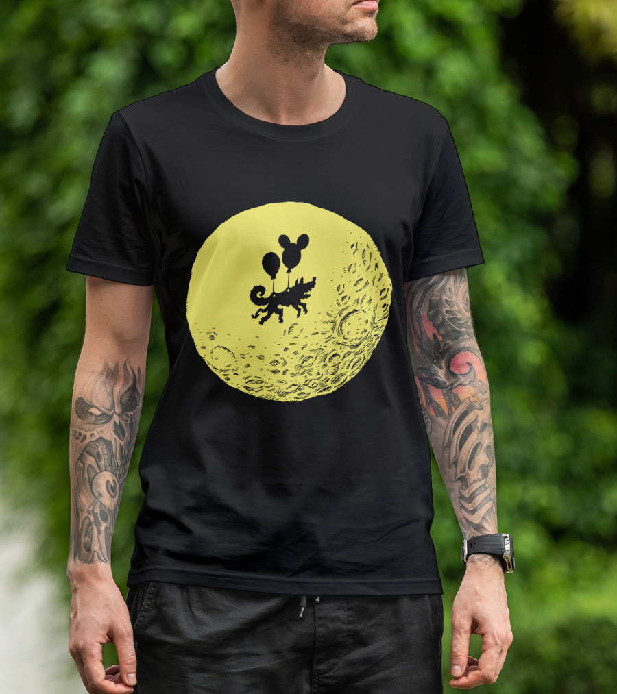 Dog On The Moon With Balloons Floating In Space T-Shirt
