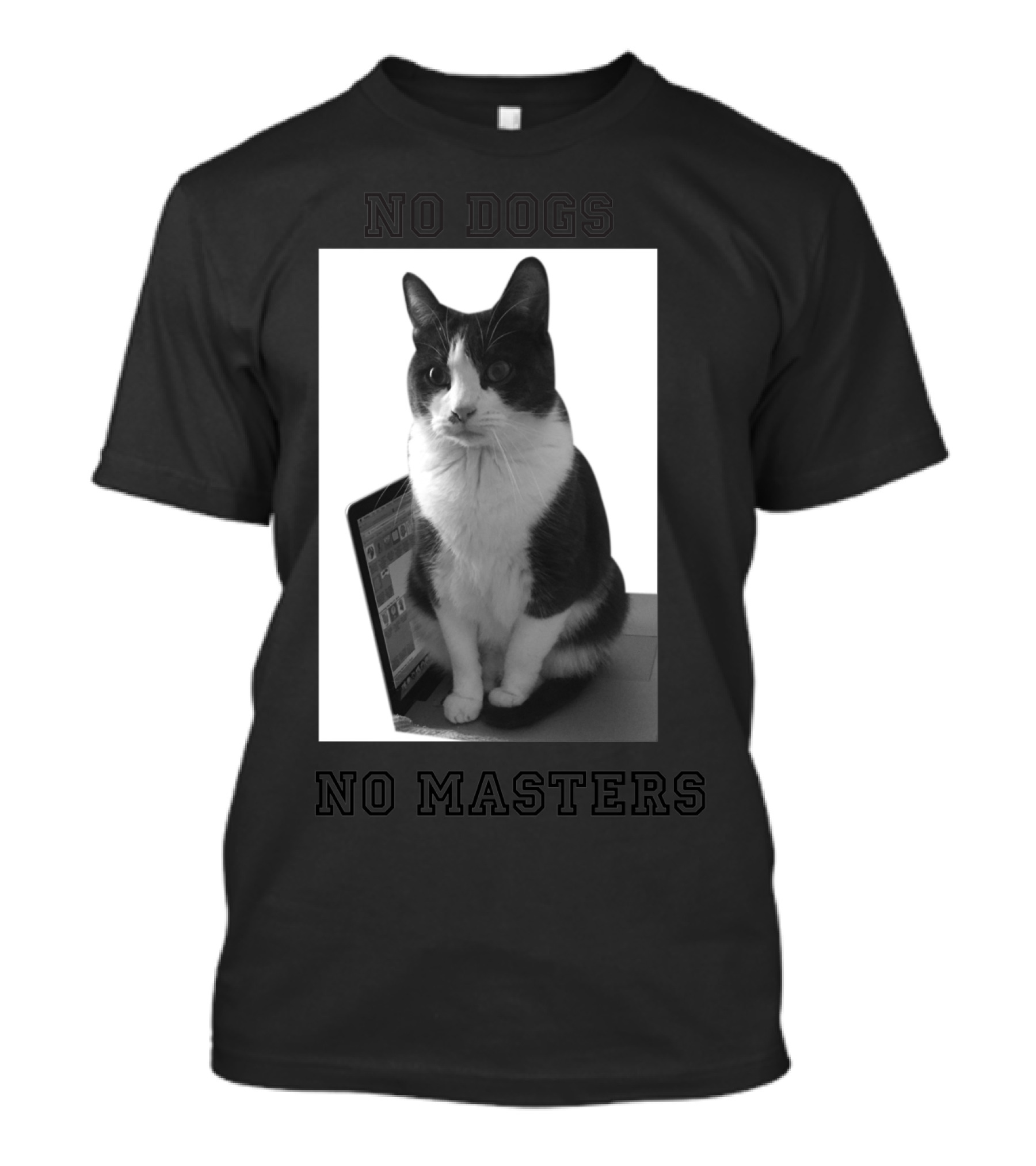 No Dogs No Masters Cat On Laptop T-Shirt