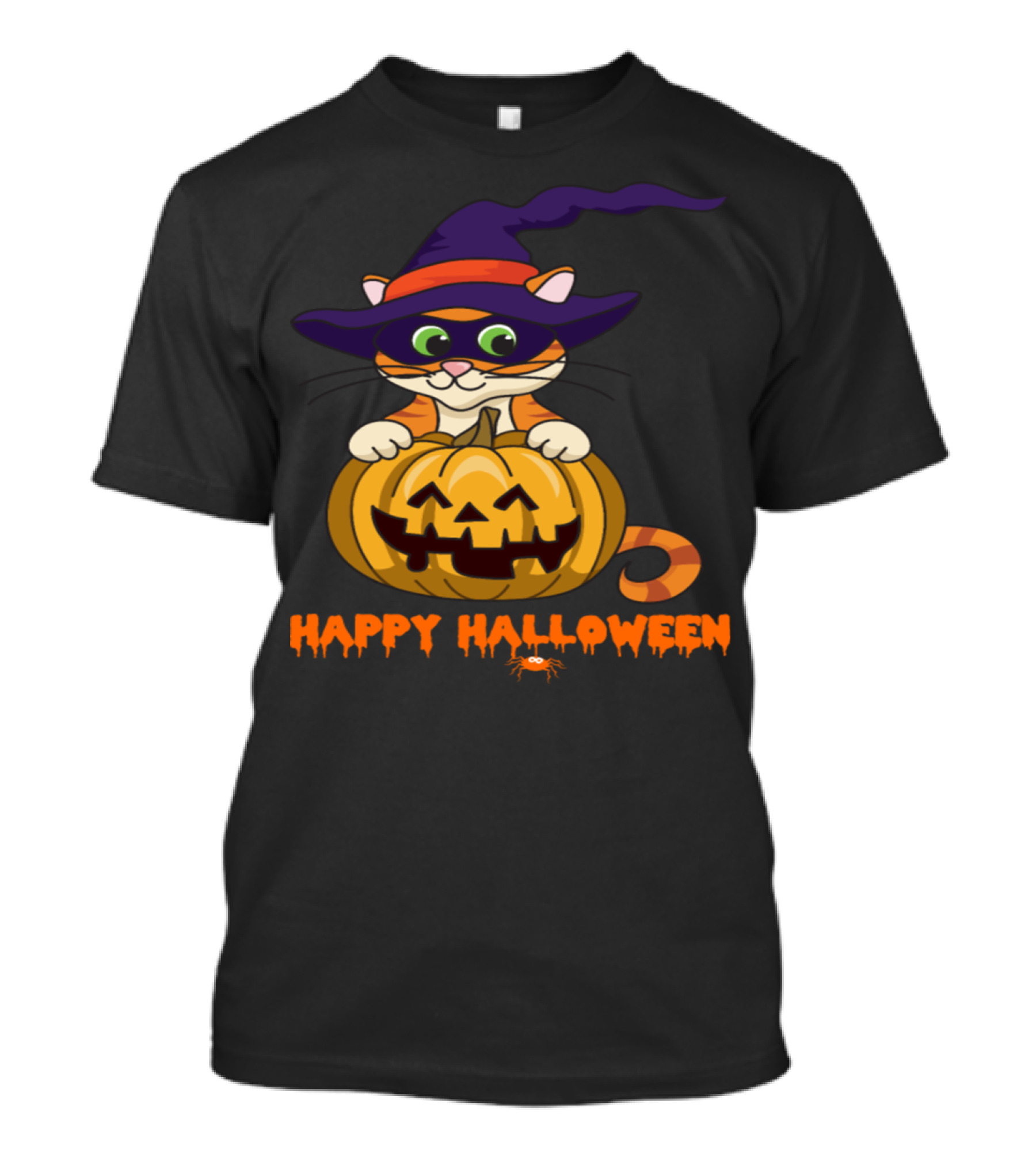 Happy Halloween Cat In Witch Hat With Pumpkin T-Shirt