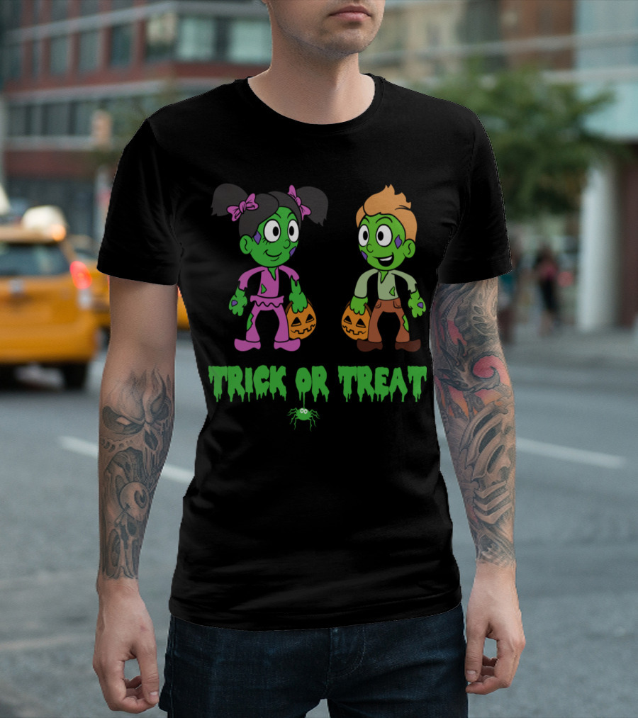 Trick or Treat Zombie Kids with Pumpkin Buckets Halloween T-Shirt