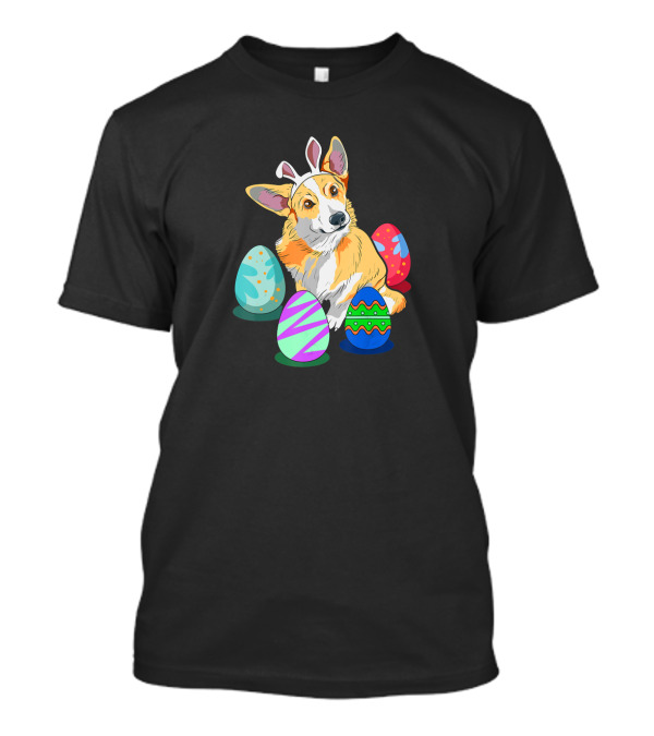 Corgi With Bunny Ears Surrounded By Colorful Easter Eggs T-Shirt