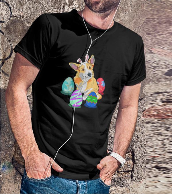 Corgi With Bunny Ears Surrounded By Colorful Easter Eggs T-Shirt