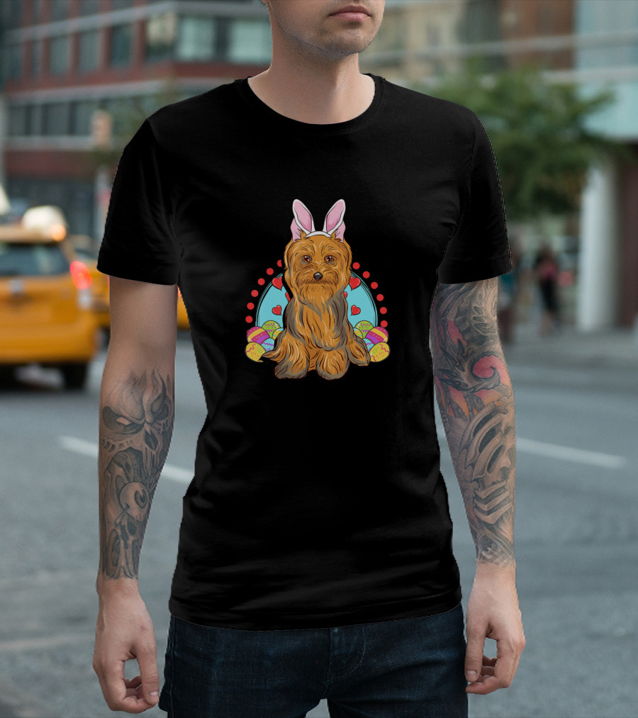 Yorkshire Terrier Yorkie With Easter Bunny Ears And Eggs T-Shirt