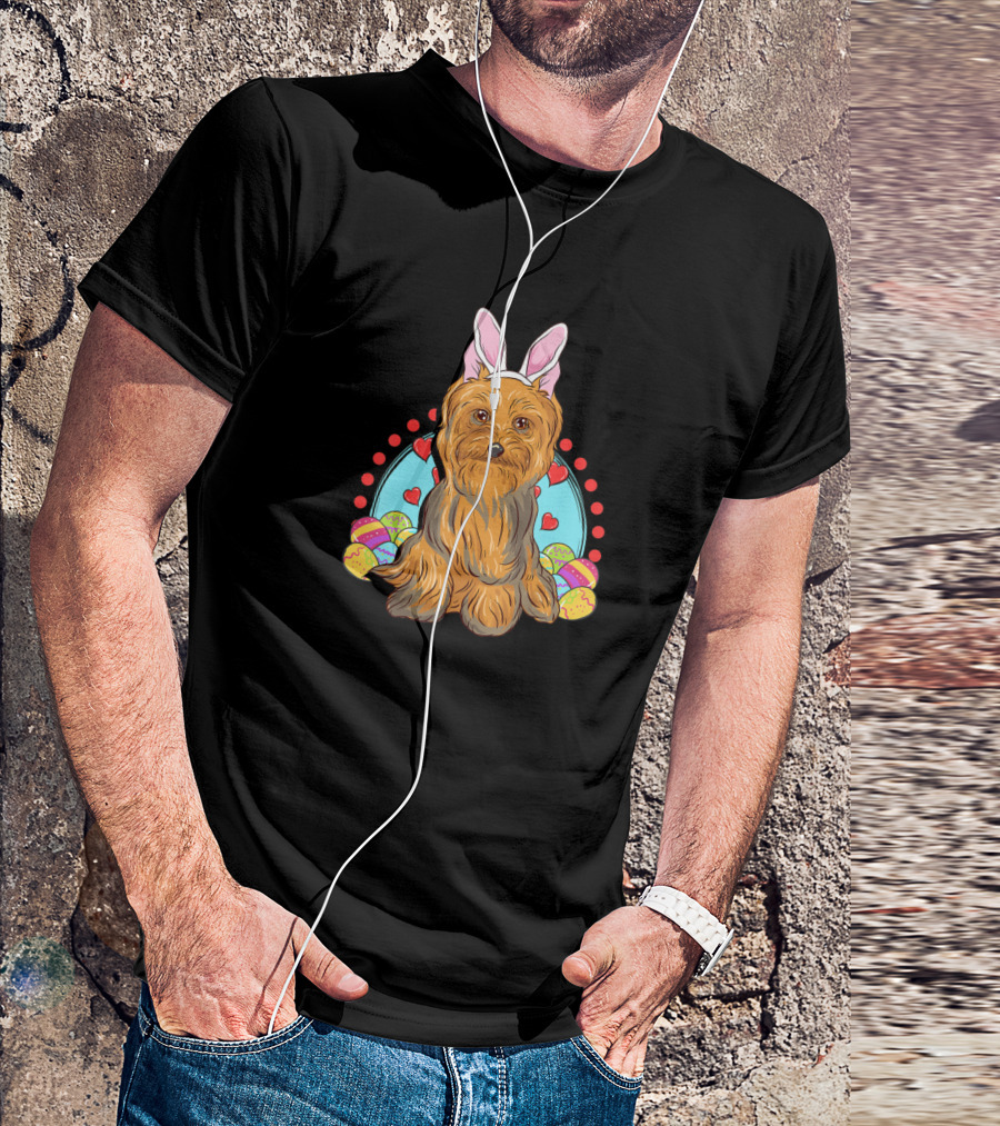 Yorkshire Terrier Yorkie With Easter Bunny Ears And Eggs T-Shirt