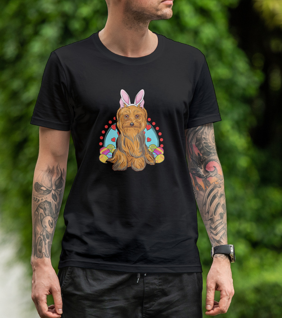 Yorkshire Terrier Yorkie With Easter Bunny Ears And Eggs T-Shirt