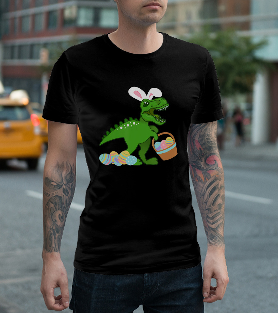 Easter Bunny Dinosaur T-Rex Egg Hunt with Basket and Eggs T-Shirt