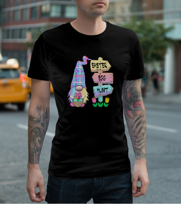 Easter Egg Hunt Gnome Pastel Spring Gingham T-Shirt