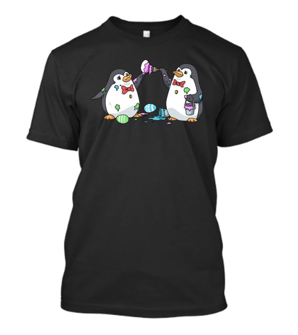 Happy Easter Penguin Egg Hunt With Bow Tie Penguins And Colorful Eggs T-Shirt