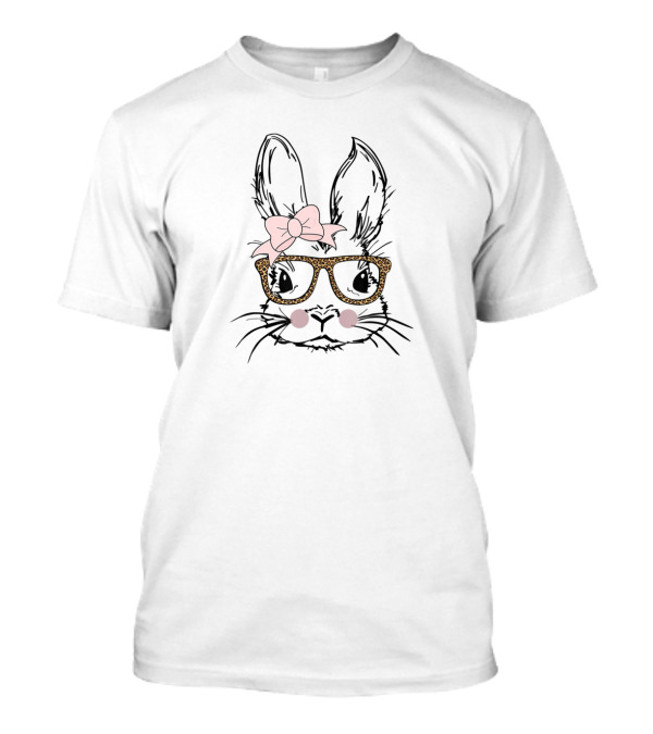 Cute Easter Bunny Face With Leopard Print Glasses And Bow T-Shirt