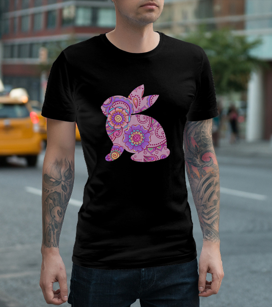 Easter Women Pastel Bunny with Floral T-Shirt