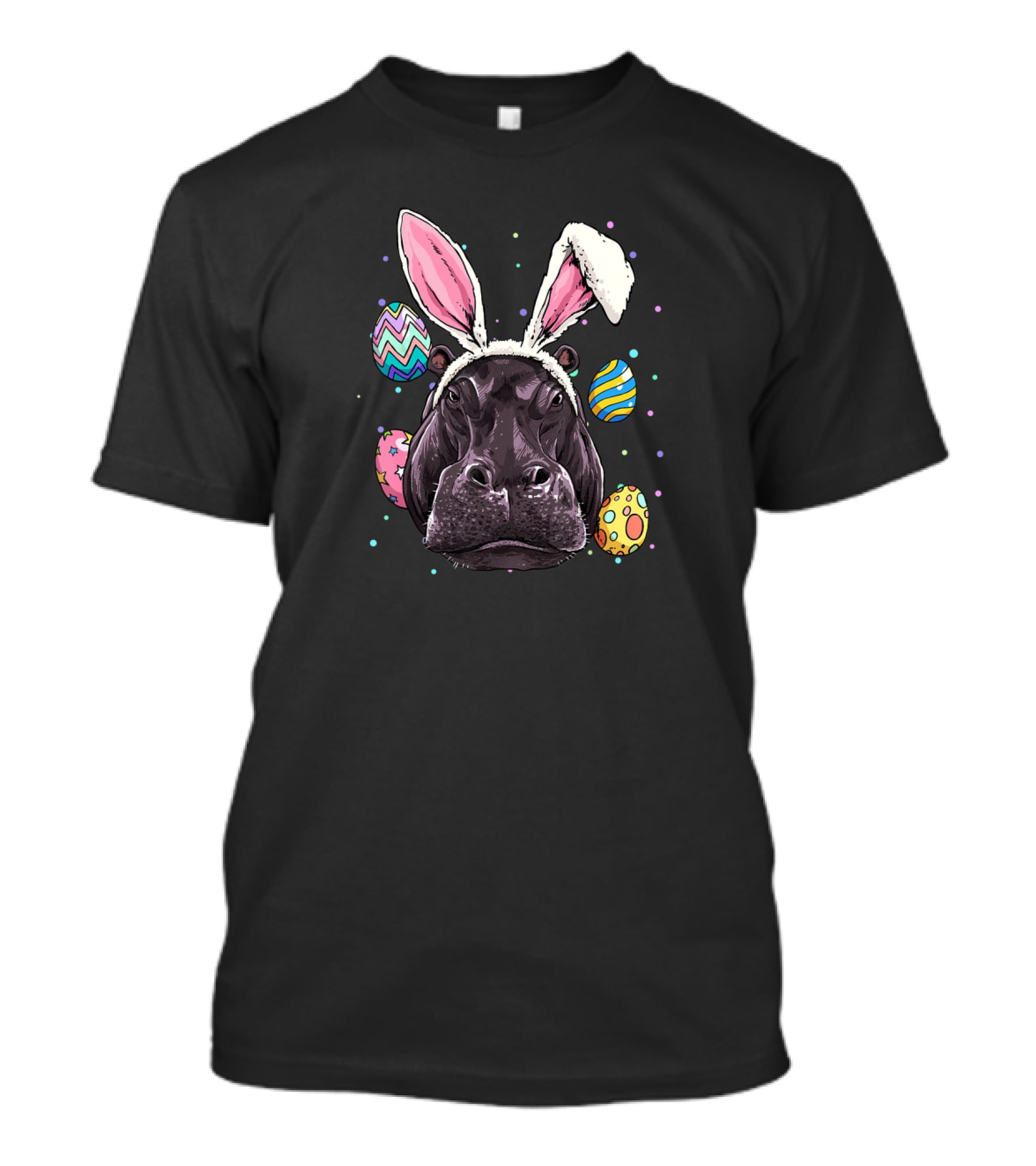 Easter Bunny Hippo With Colorful Eggs And Bunny Ears Fun T-Shirt