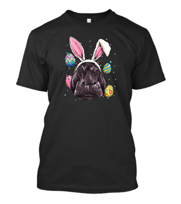 Easter Bunny Hippo With Colorful Eggs And Bunny Ears Fun T-Shirt