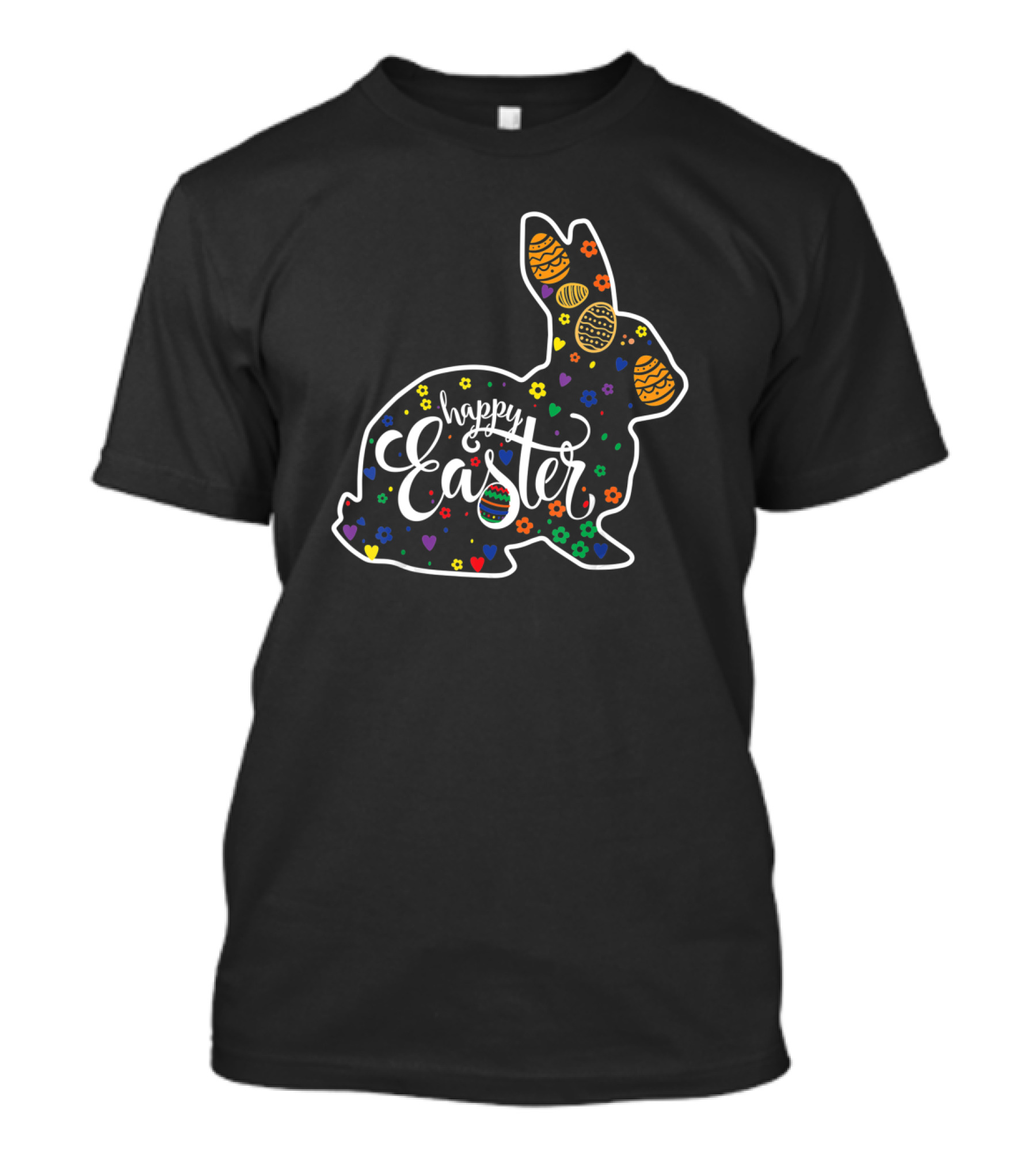 Happy Easter Bunny Rabbit Colorful Eggs And Hearts T-Shirt