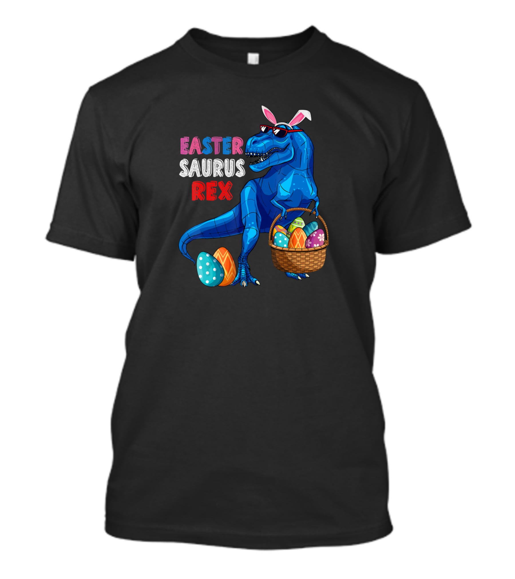 Easter Saurus Rex Dinosaur With Basket Of Eggs T-Shirt
