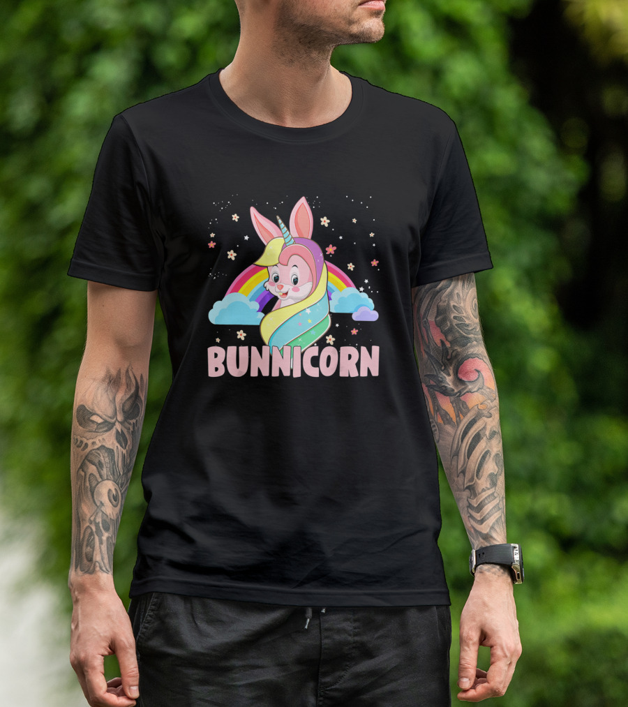 Funny Magical Bunnicorn Unicorn Easter Rainbow Clouds T-Shirt