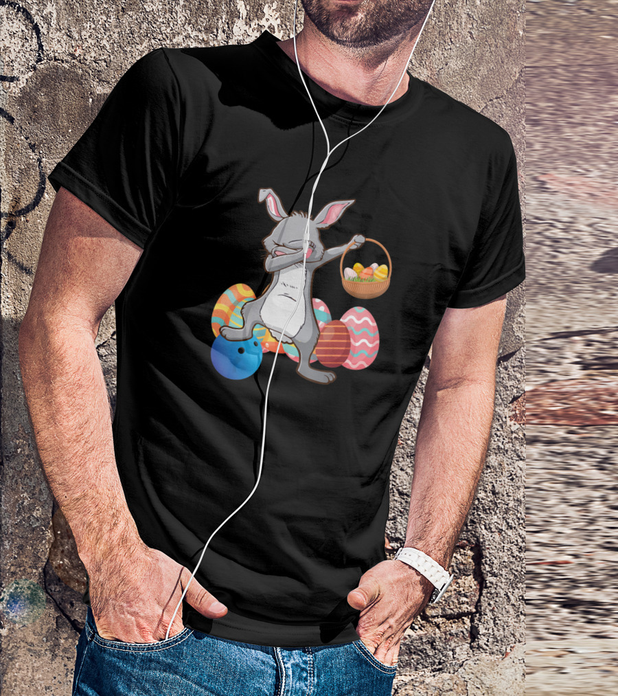 Rabbit Dabbing With Basket Of Easter Eggs And Bowling Ball T-Shirt