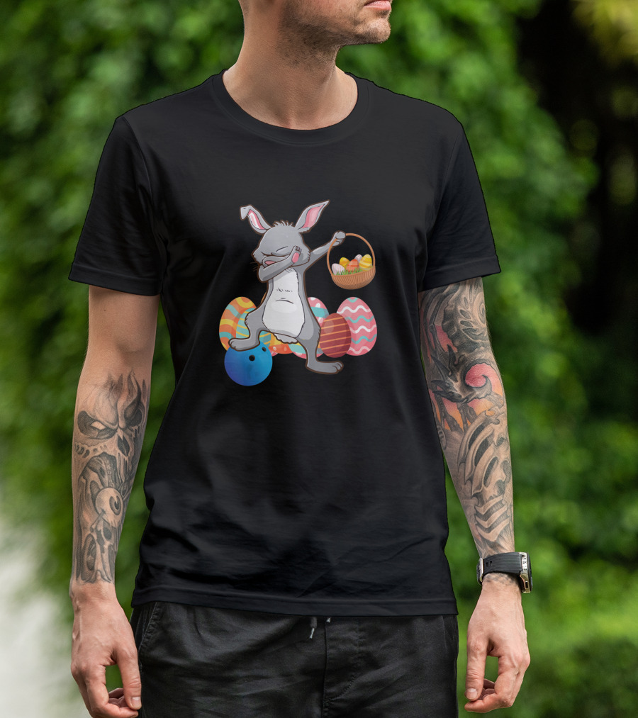 Rabbit Dabbing With Basket Of Easter Eggs And Bowling Ball T-Shirt
