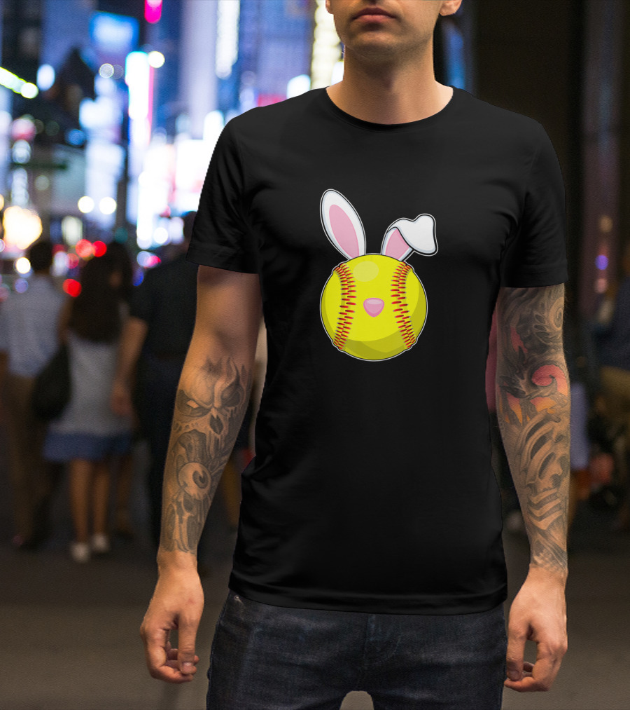Softball Easter Bunny Rabbit Ears Sports Ball T-Shirt
