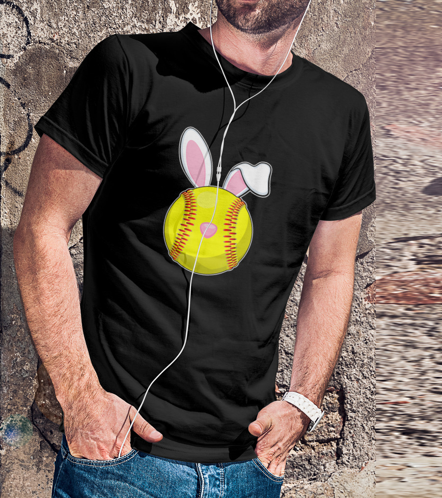 Softball Easter Bunny Rabbit Ears Sports Ball T-Shirt