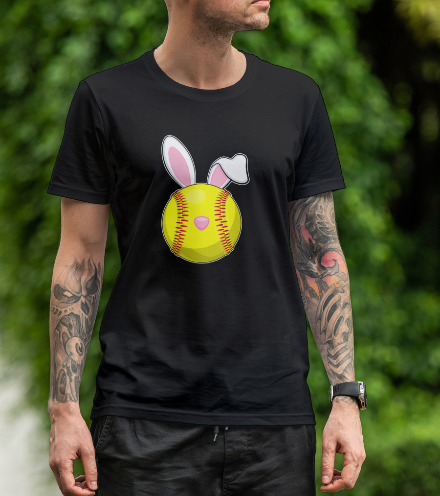 Softball Easter Bunny Rabbit Ears Sports Ball T-Shirt