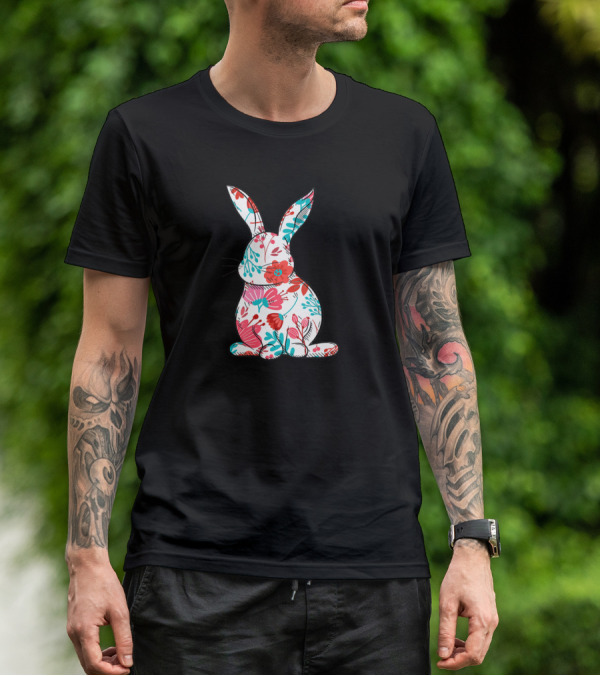 Easter Bunny With Colorful Floral Pattern For Women T-Shirt