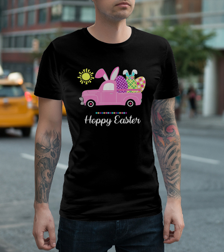 Hoppy Easter Spring Bunny Truck Eggs Sun T-Shirt
