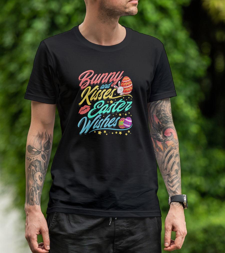 Bunny And Kisses Easter Wishes Easter Egg Stars And Lip T-Shirt
