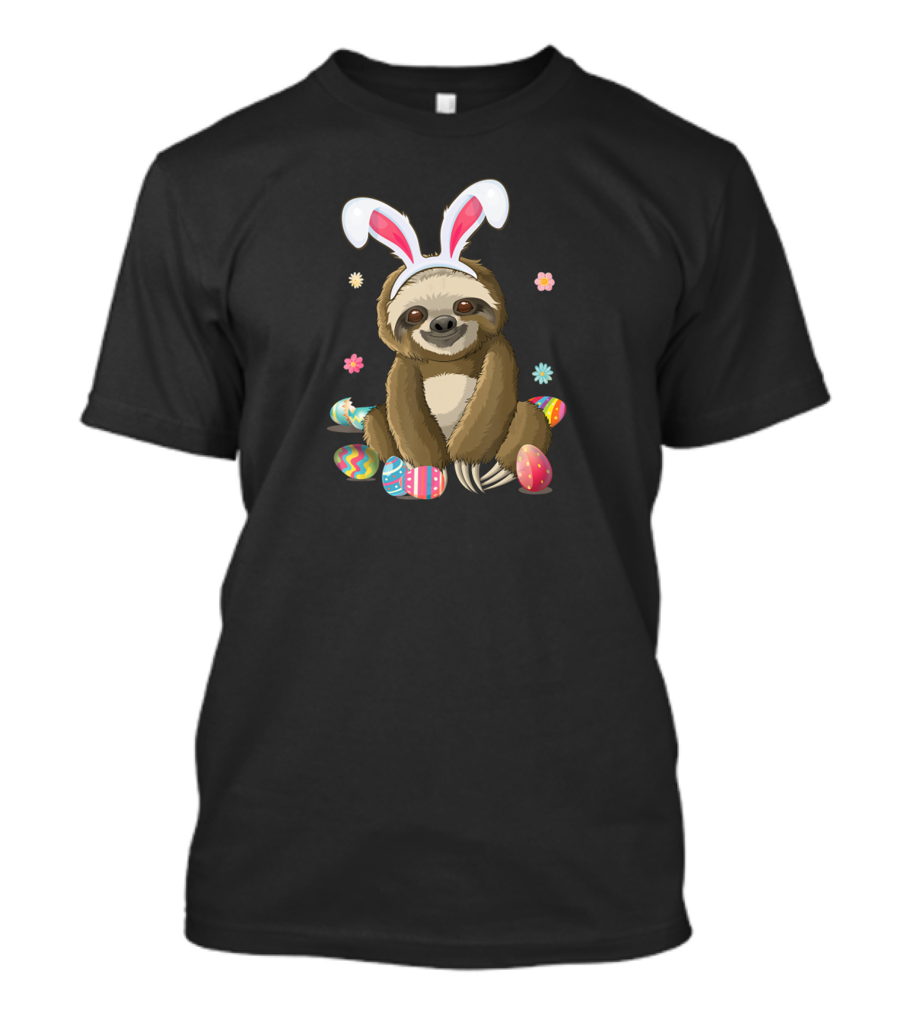 Sloth Bunny Easter Day Egg Hunt With Flowers T-Shirt